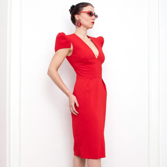 Alexandre Vauthier Red Mid Length pointed shoulders dress size s/m FR 40 - Picture 3 of 7